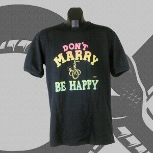 Vintage 80s Ringer T-Shirt Marriage Joke Men's Medium Black Puff Print